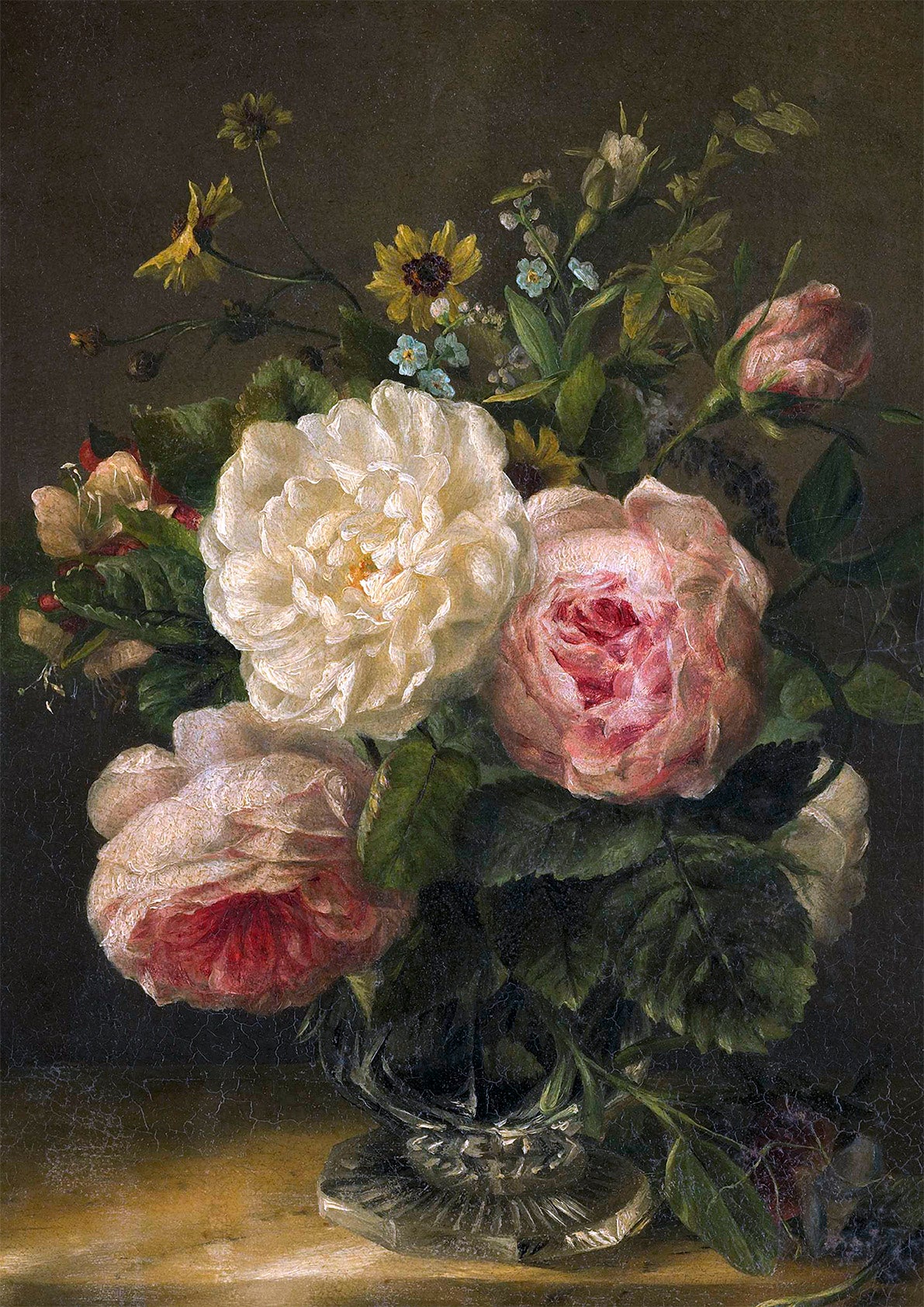 Print of a rose bouquet in a crystal vase