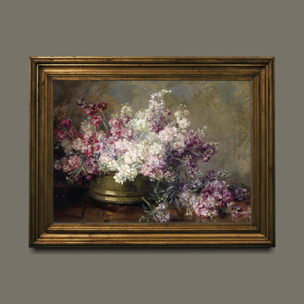 Pink Floral Fine Art Print: Restored Antique Oil Painting