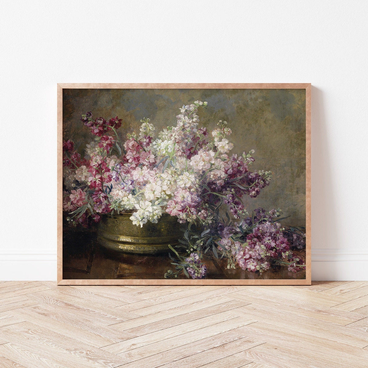 Pink Floral Fine Art Print: Restored Antique Oil Painting