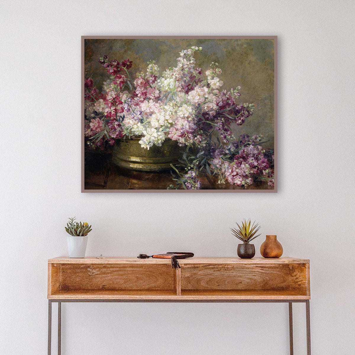 Pink Floral Fine Art Print: Restored Antique Oil Painting