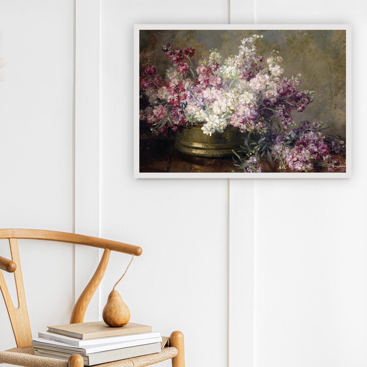 Pink Floral Fine Art Print: Restored Antique Oil Painting
