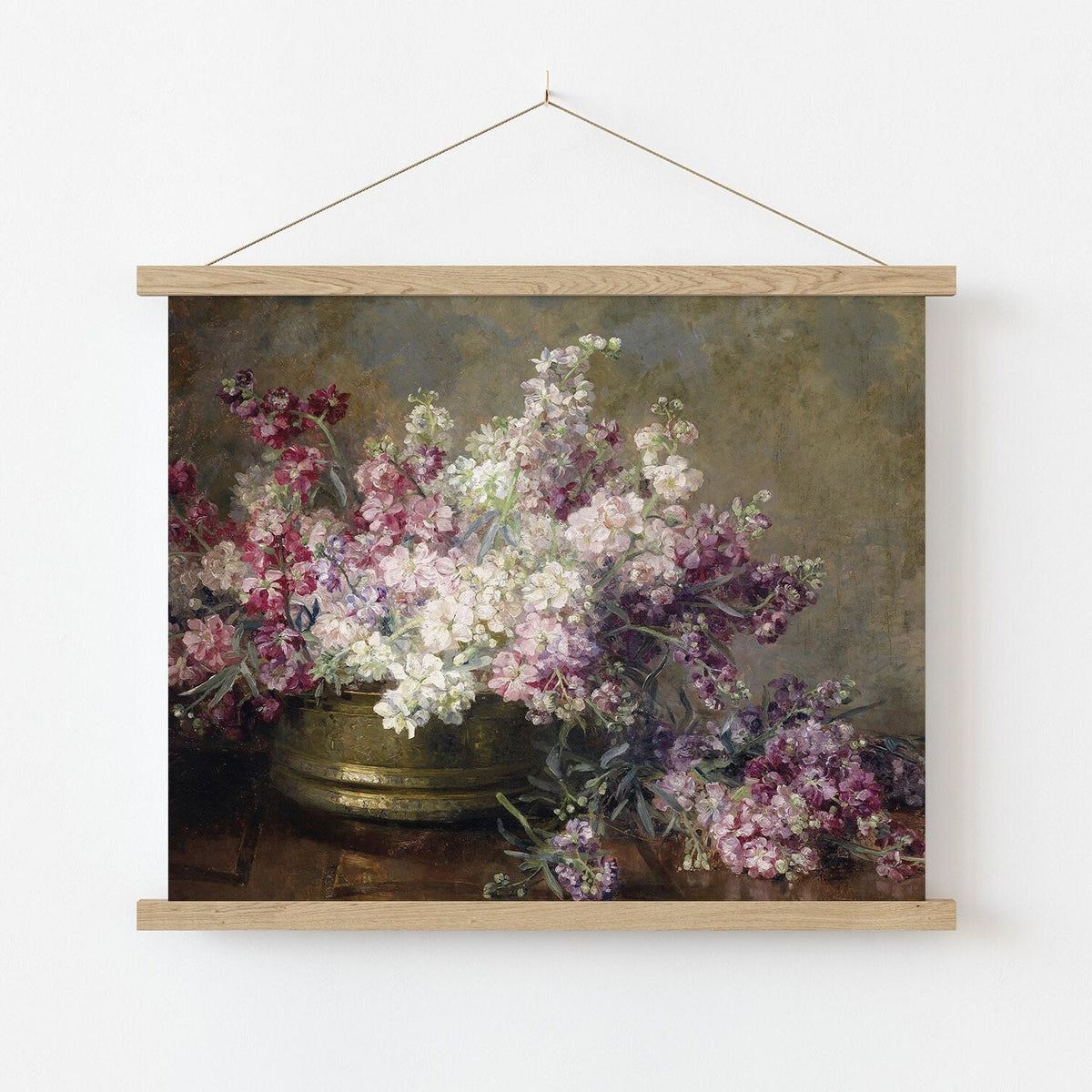 Pink Floral Fine Art Print: Restored Antique Oil Painting