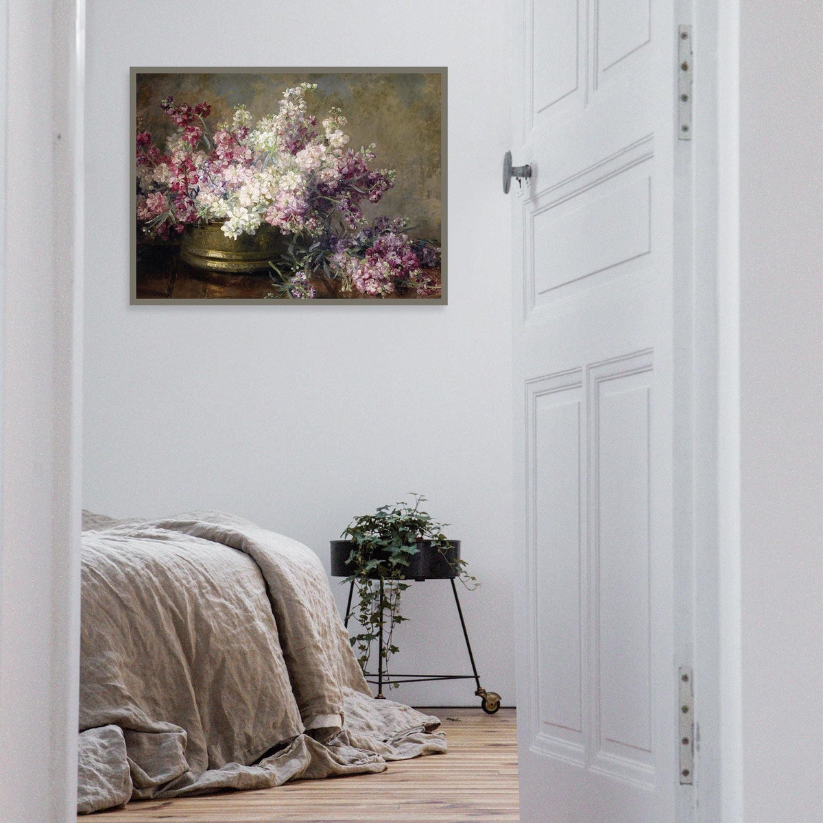 Pink Floral Fine Art Print: Restored Antique Oil Painting