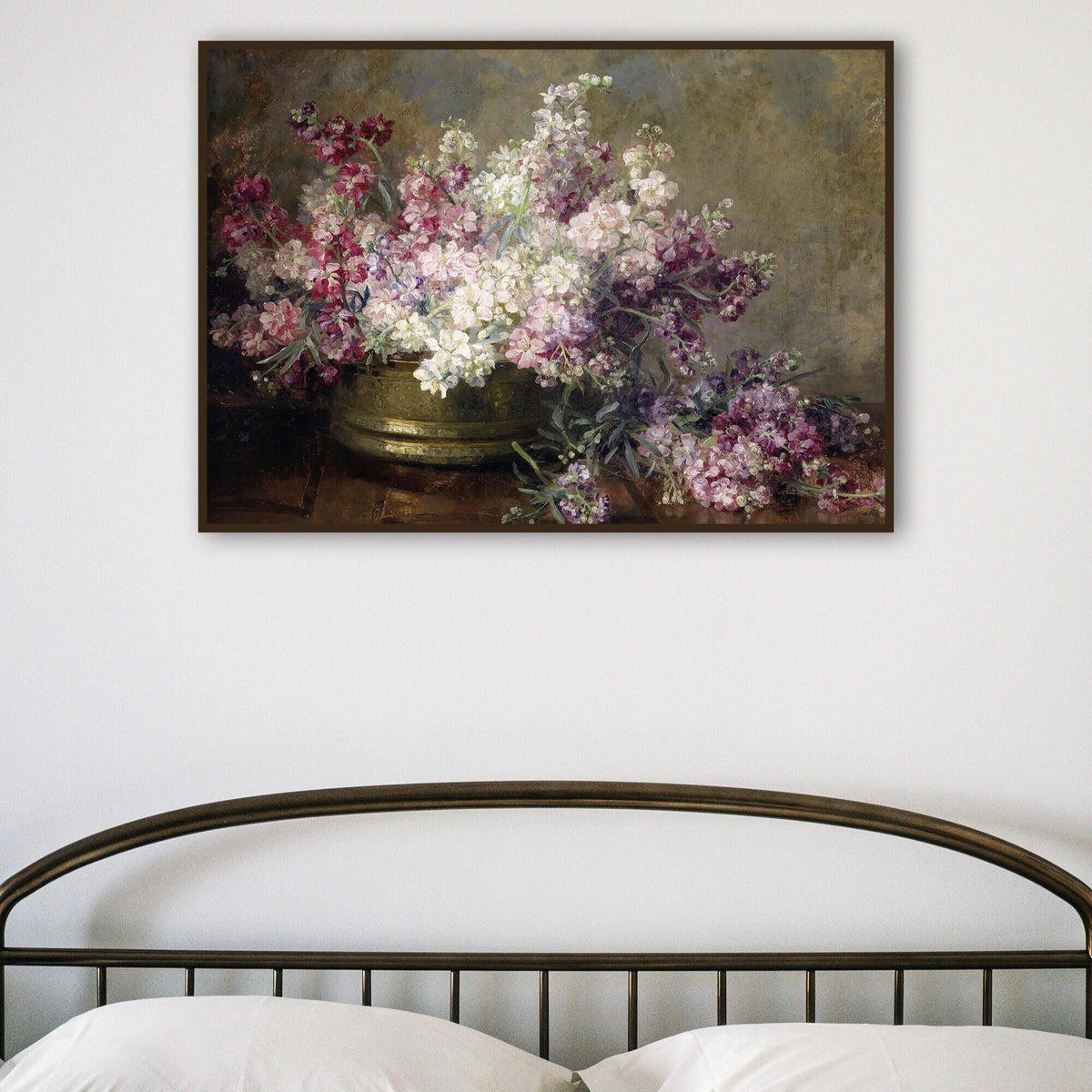 Pink Floral Fine Art Print: Restored Antique Oil Painting
