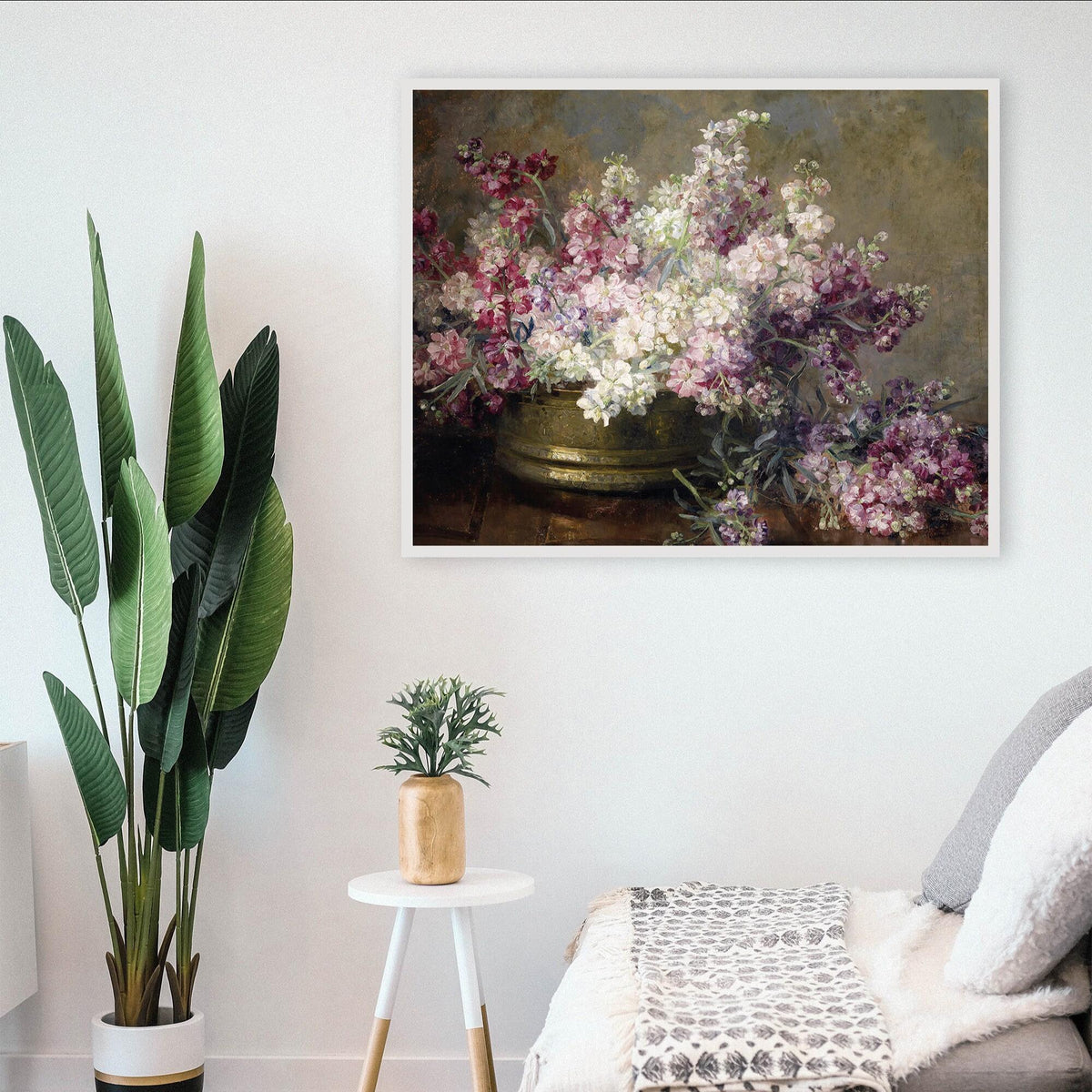 Pink Floral Fine Art Print: Restored Antique Oil Painting